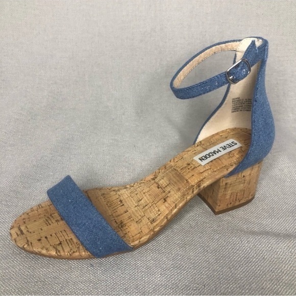 Steve Madden Shoes - Steve Madden Irenee C Denim Cork Ankle Strap Sandals size 8.5